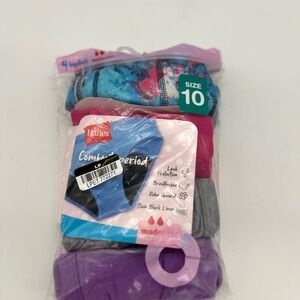 Hanes Girls 4 Pack Hipster Period Underwear Size 10 Leak Protection Odor Guard